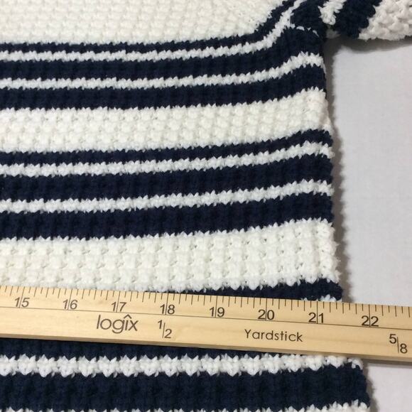 Lands End Women's Breton Strips Striped Waffle Knit Sweater Large Size 14-16 - Picture 6 of 11